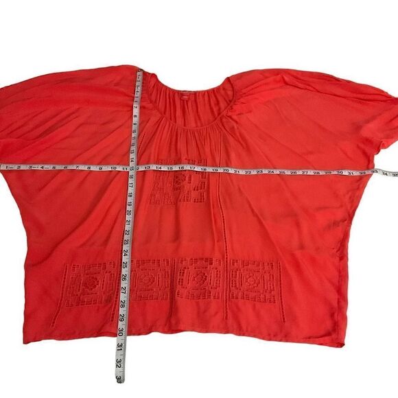 Akualani Blouse Swimsuit Coverup Coral Orange Embroidery Oversized Women Large - Picture 4 of 10